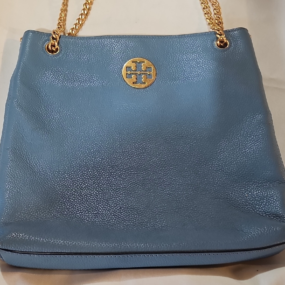 Tory Burch Blue Leather Tote Bag